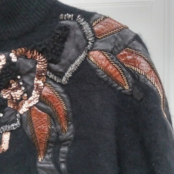 Vintage Erez Sweater Mock Neck Cropped Lambswool Angora Leather Snake Skin Med. - Picture 8 of 12